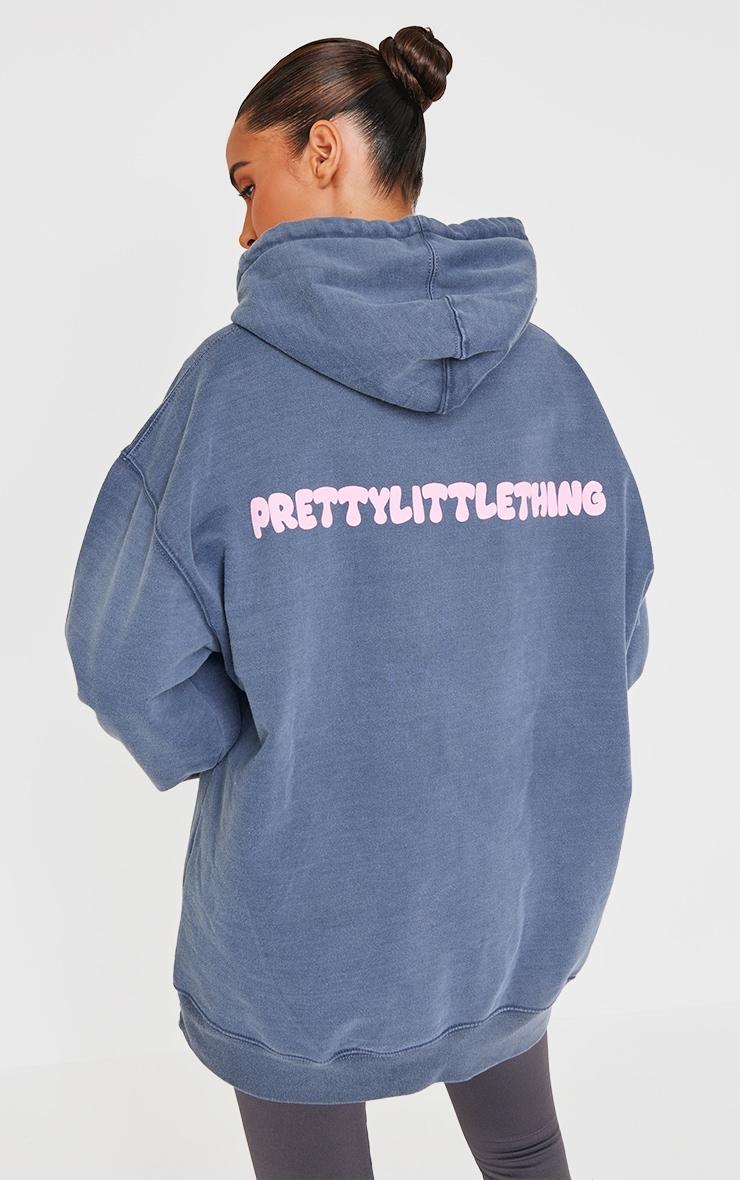 PRETTYLITTLETHING Charcoal Puff Back Print Hoodie Product Image