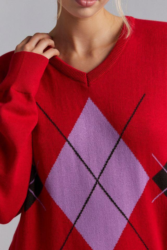 BDG Tashi Argyle Oversized V-Neck Sweater Product Image