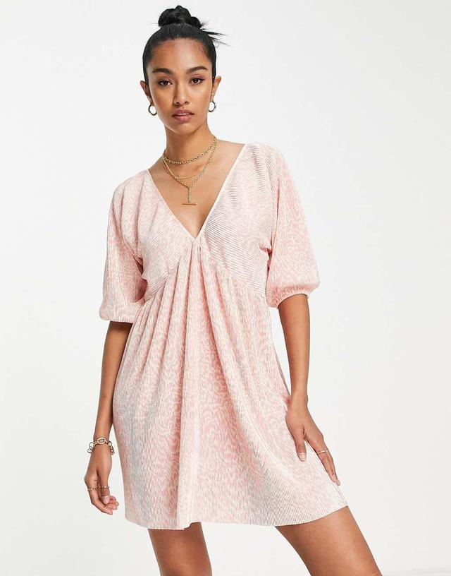 ASOS DESIGN plisse batwing mini dress in pink leopard print   Product Image