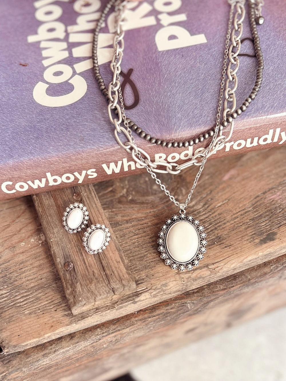 Triple Stranded Western Style White Pendant Necklace Product Image