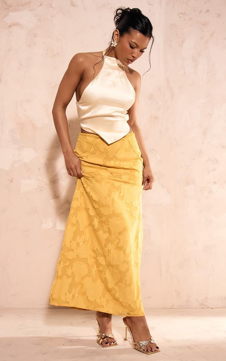 Lemon Distressed Floral Woven Maxi Skirt Product Image