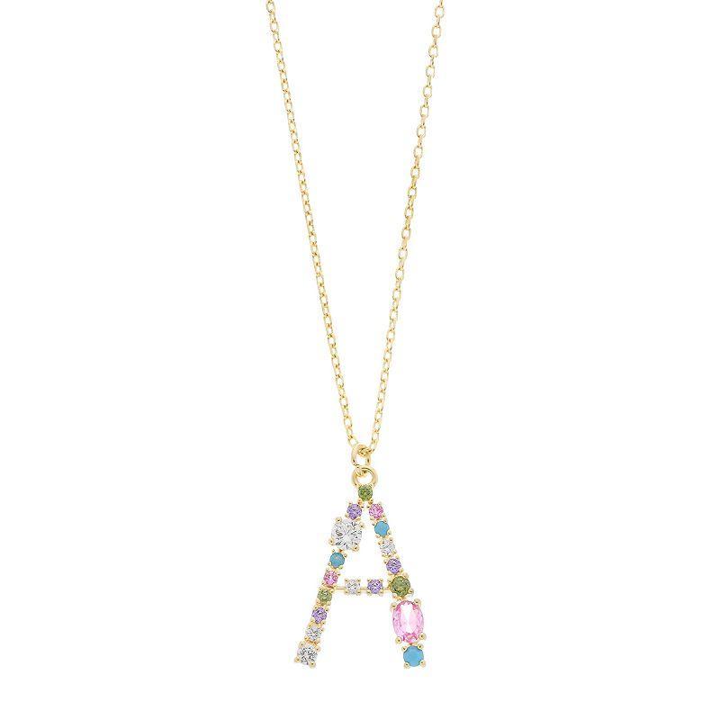 City Luxe Gold Tone Cubic Zirconia Initial Pendant Necklace, Womens, Multicolor Product Image