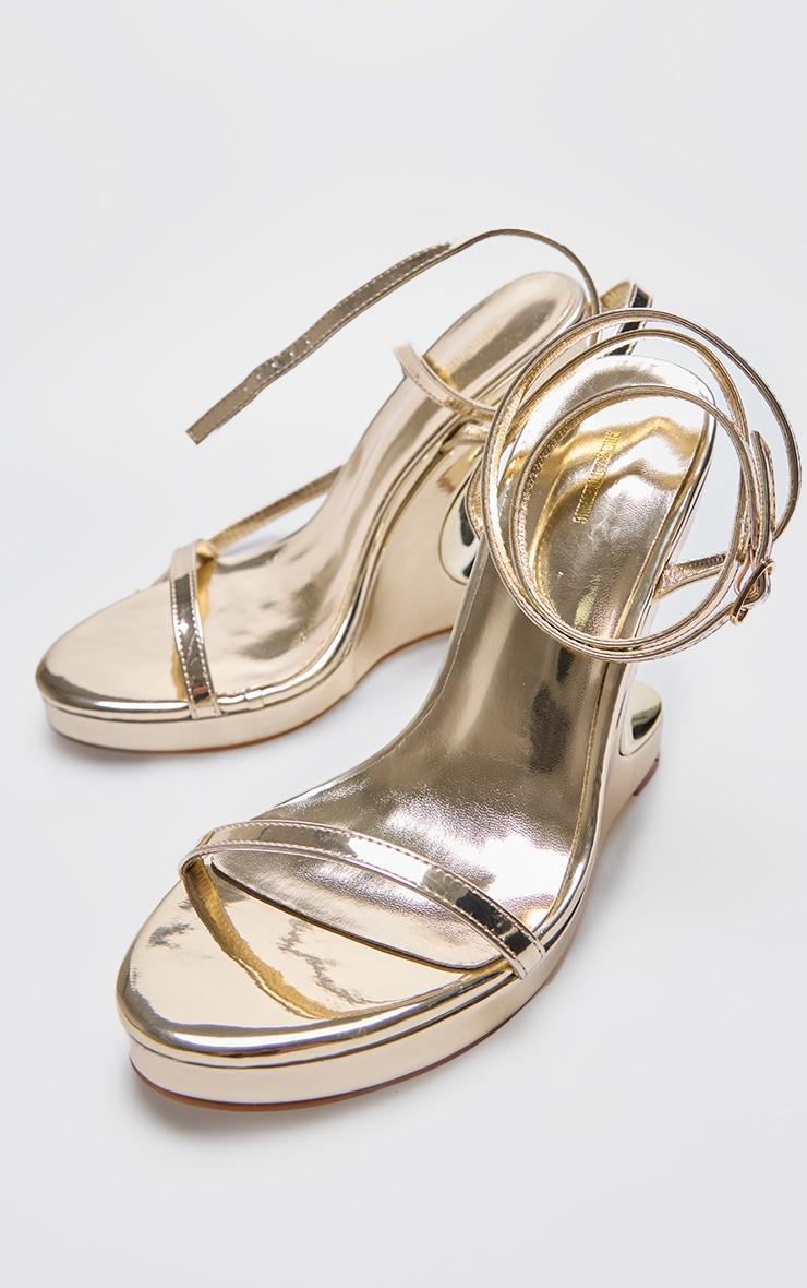 Gold Metallic Pu Round Toe Curved Heel Wedges Product Image