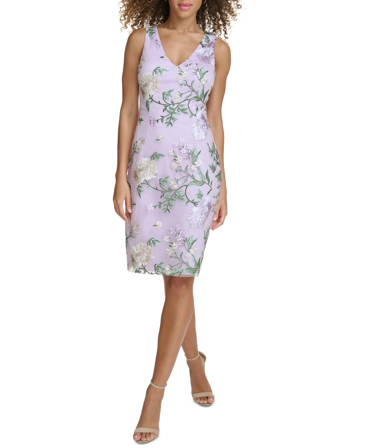 Women's Embroidered V-Neck Cutout-Back Dress Product Image