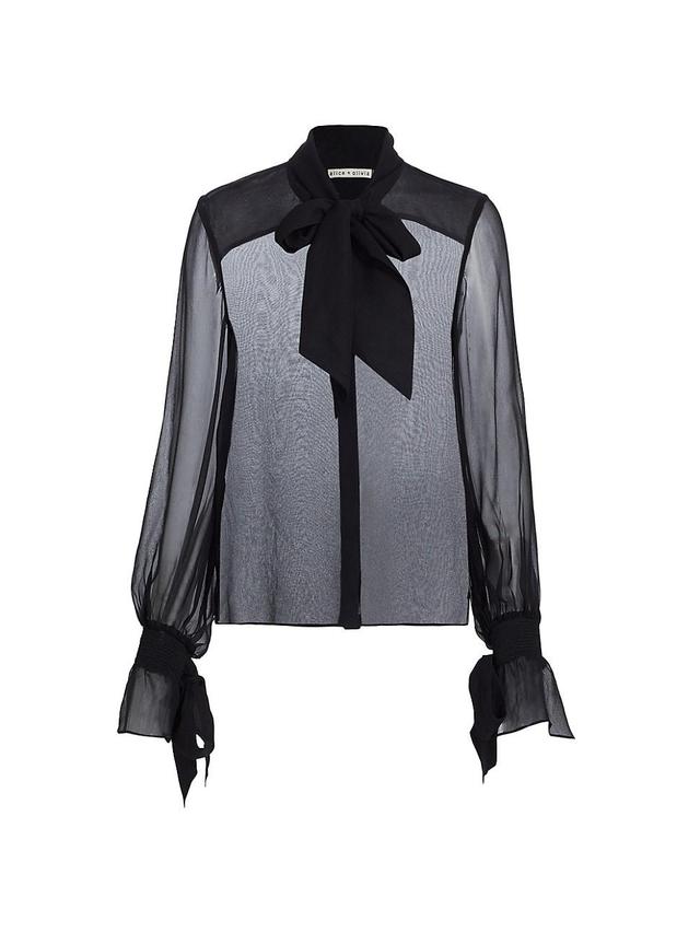 Alice + Olivia Lloyd Tie Neck Sheer Silk Top Product Image