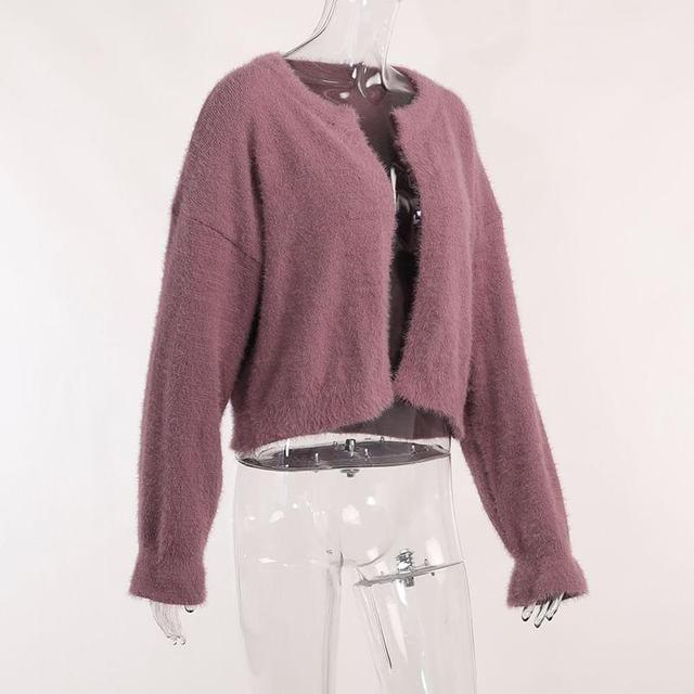 Balloon-Sleeve Plain Crop Cardigan Product Image