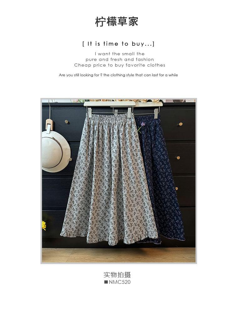 Floral-Print High-Waist A-Line Skirt Product Image