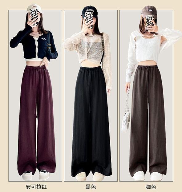 Drawstring Waist Plain Wide Leg Pants Product Image