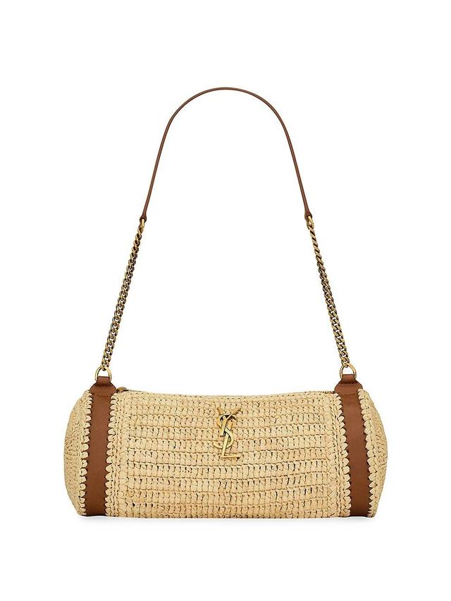 Womens Cassandre Small Cylindric Bag in Raffia and Vegetable-Tanned Leather Product Image