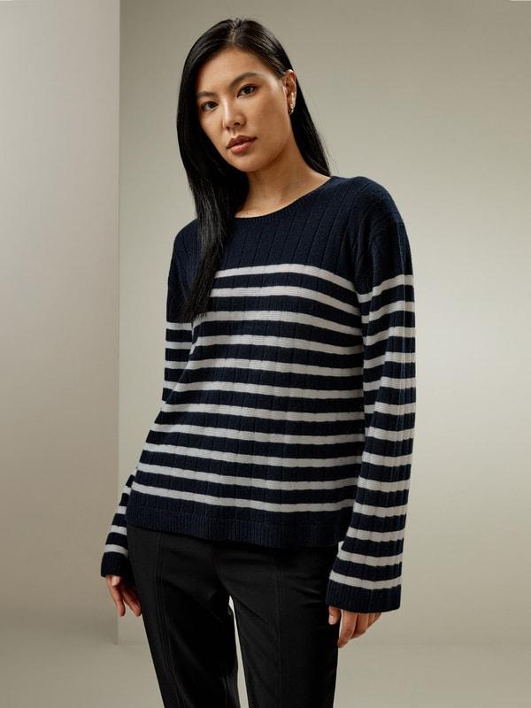 Drop-Shoulder Striped Cashmere Sweater Product Image