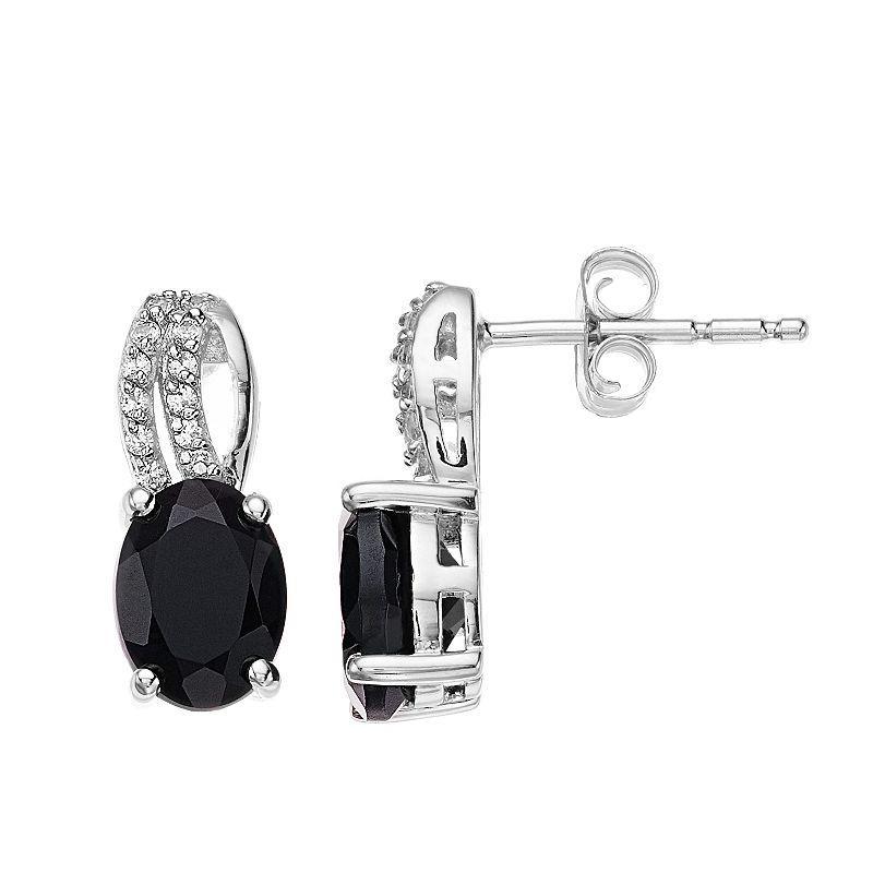 Gemminded Sterling Silver Onyx & White Topaz Drop Earrings, Womens, Black Product Image