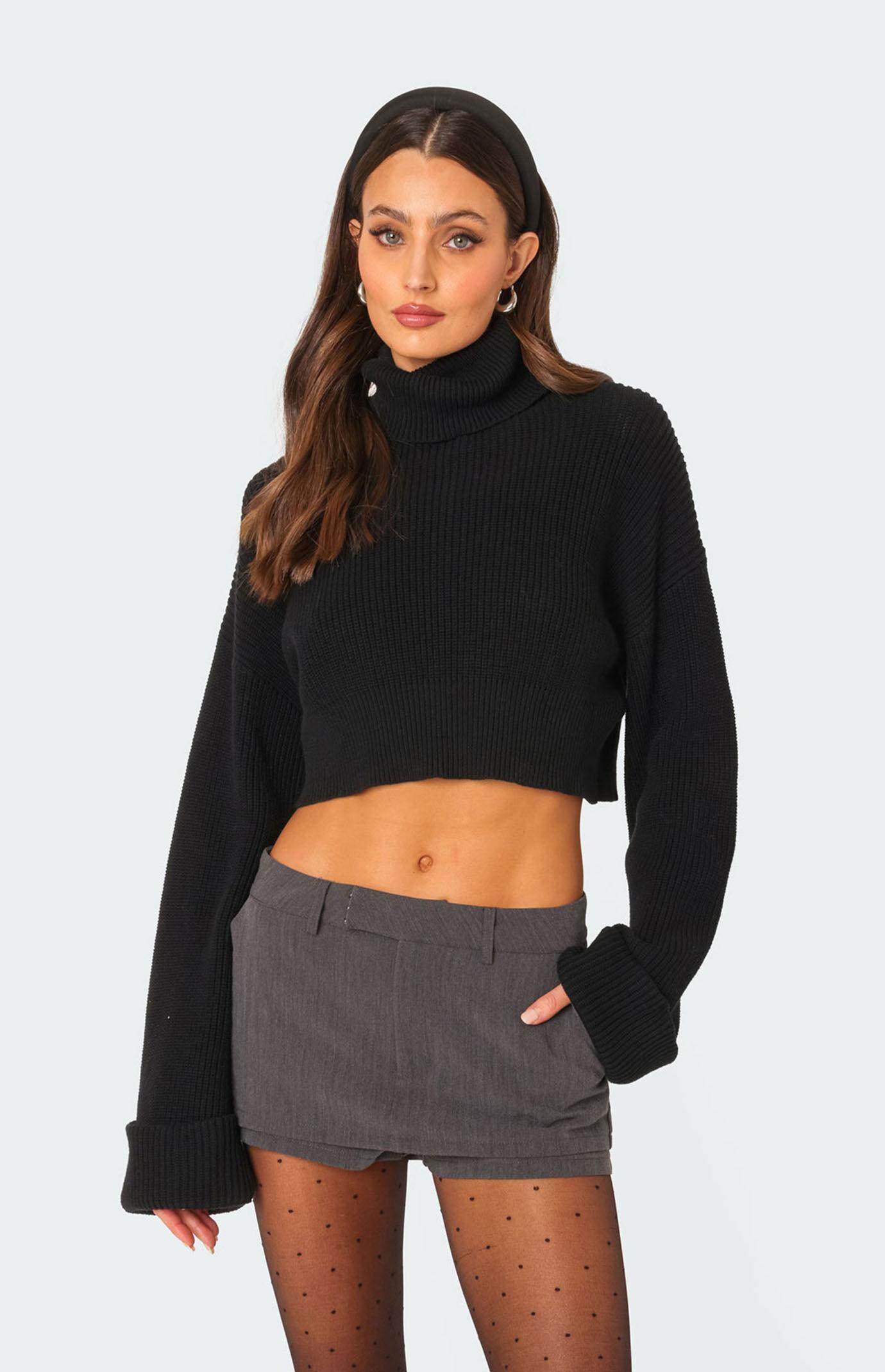 Edikted Women's Oversized Turtle Neck Cropped Sweater Product Image