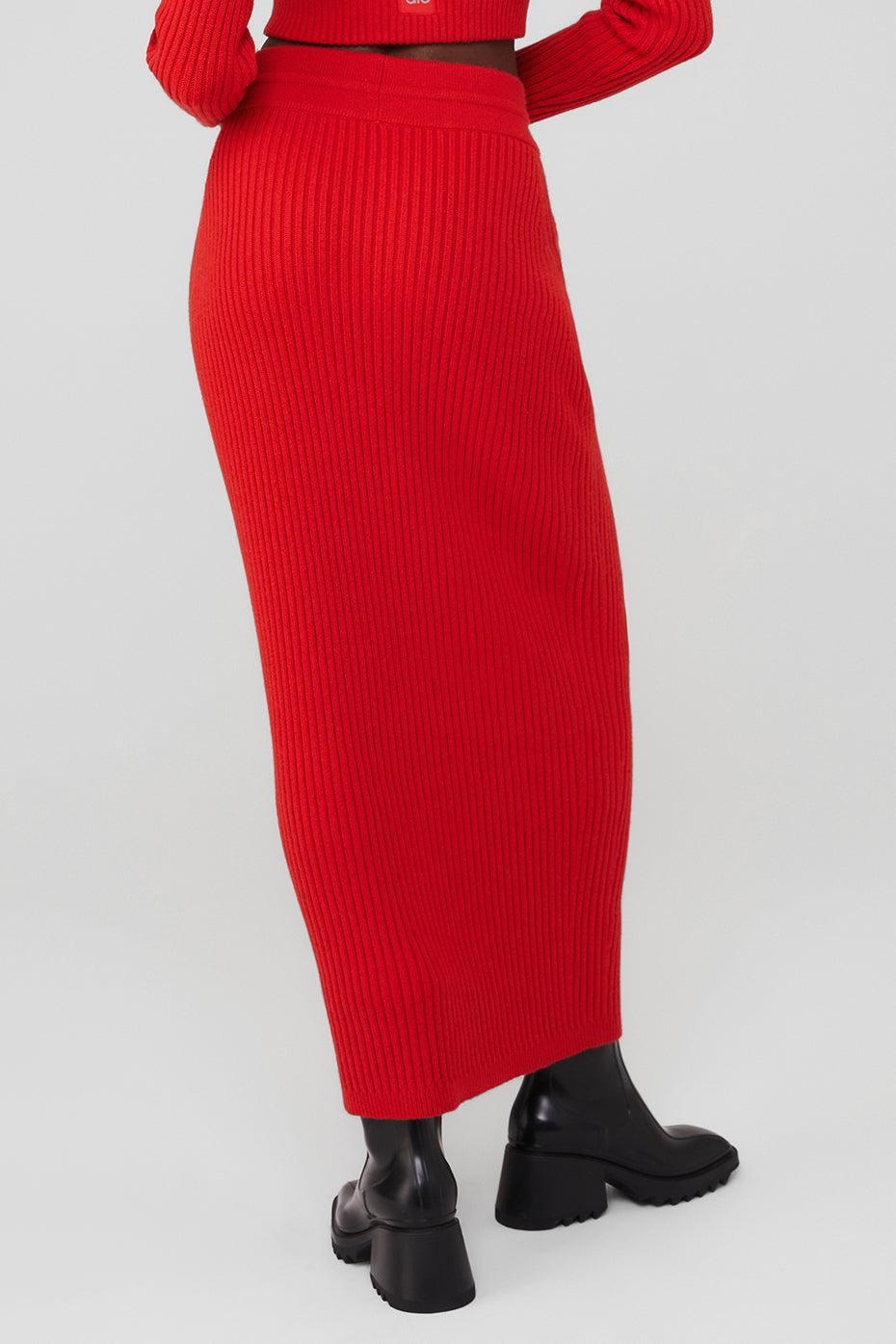 Cashmere Ribbed High-Waist Winter Dream Skirt - Red Flame Female Product Image