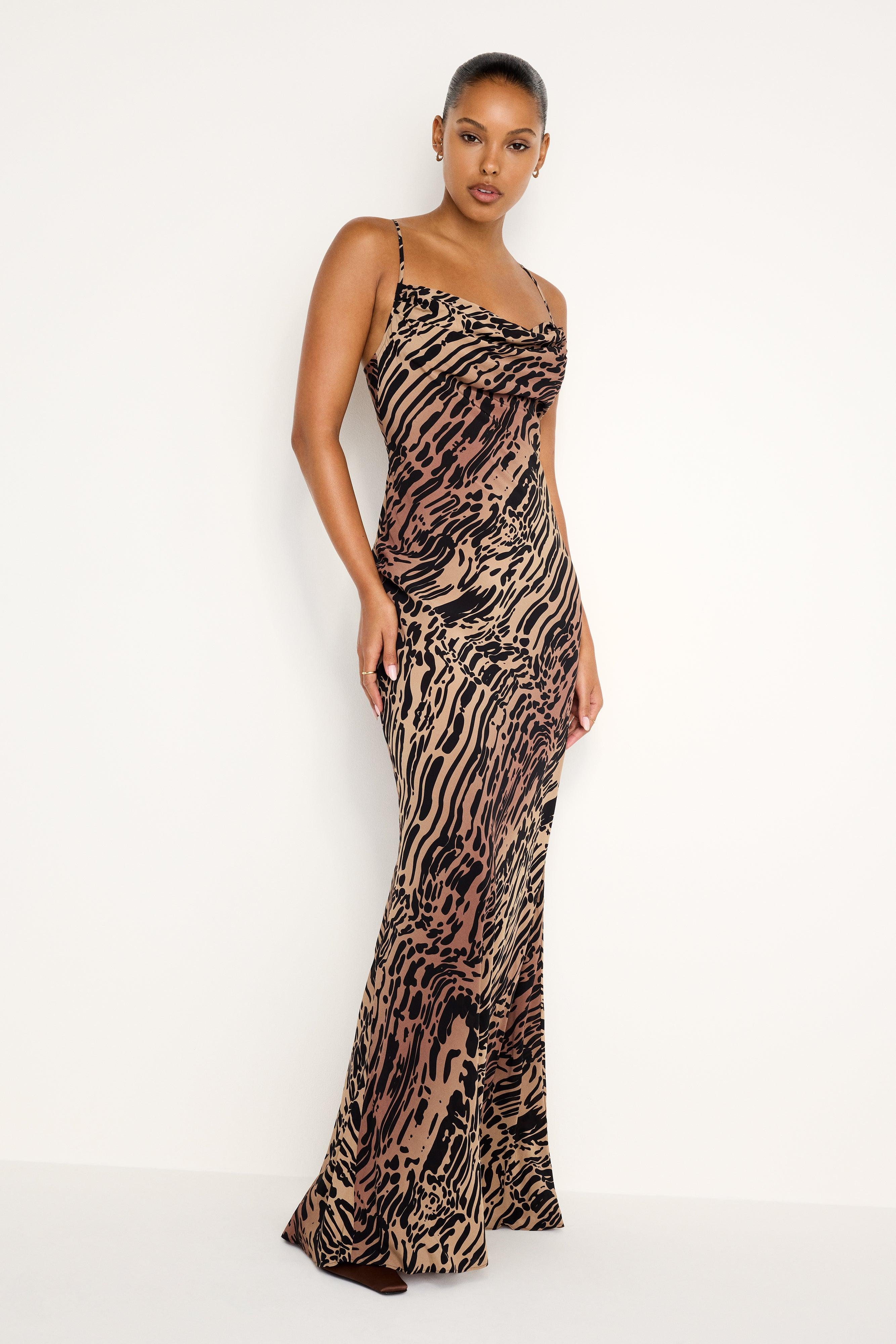 CHIFFON MAXI SLIP DRESS | WARPED LEOPARD004 Product Image