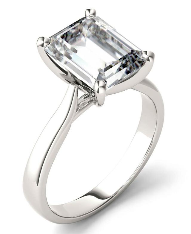 14K White Gold Lab-Created Moissanite 3 1/2 Ct. T.W. Emerald-Cut Solitaire Ring, Womens Product Image