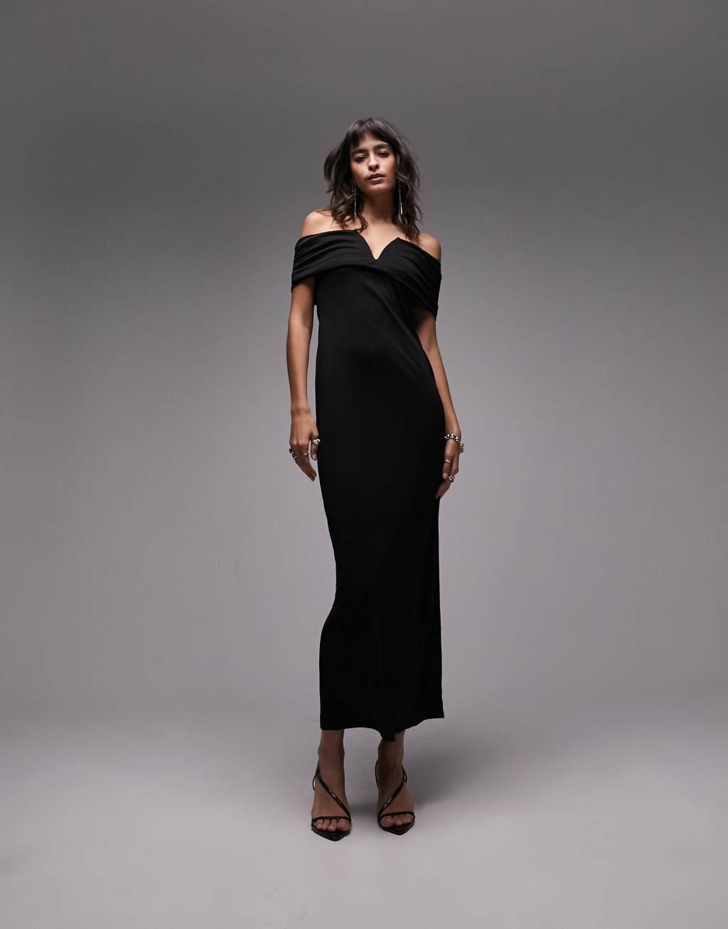 Topshop V front detail bardot maxi dress Product Image