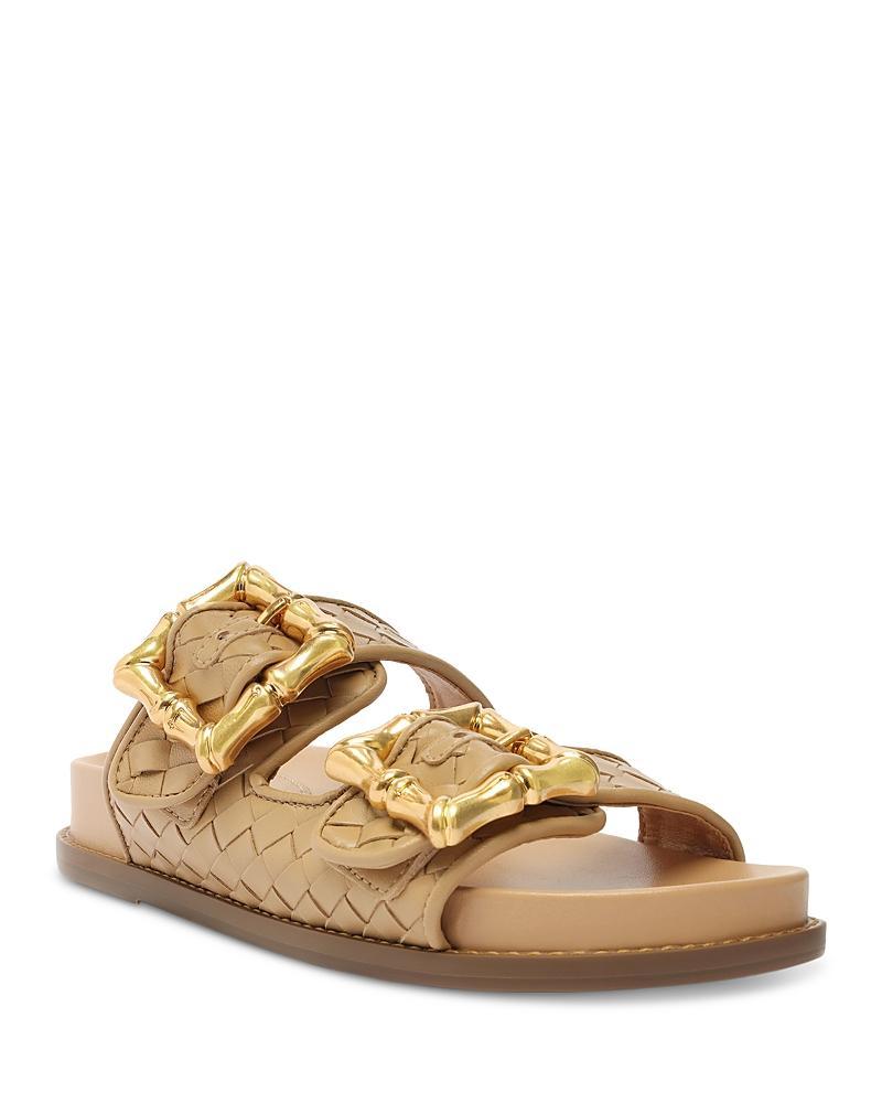 Schutz Enola Sporty Woven Leather Bamboo Buckle Detail Slide Sandals Product Image