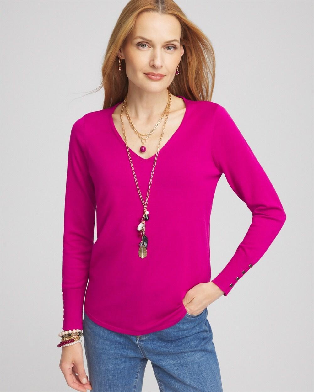 Women's Button Detail V-Neck Pullover Sweater Product Image