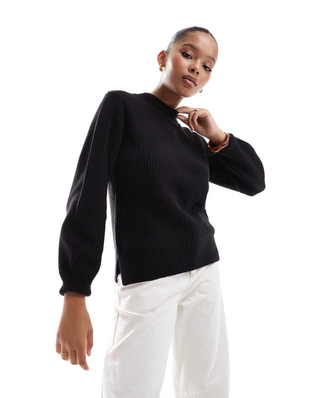 Selected Femme sweater with oversized sleeves in black Product Image