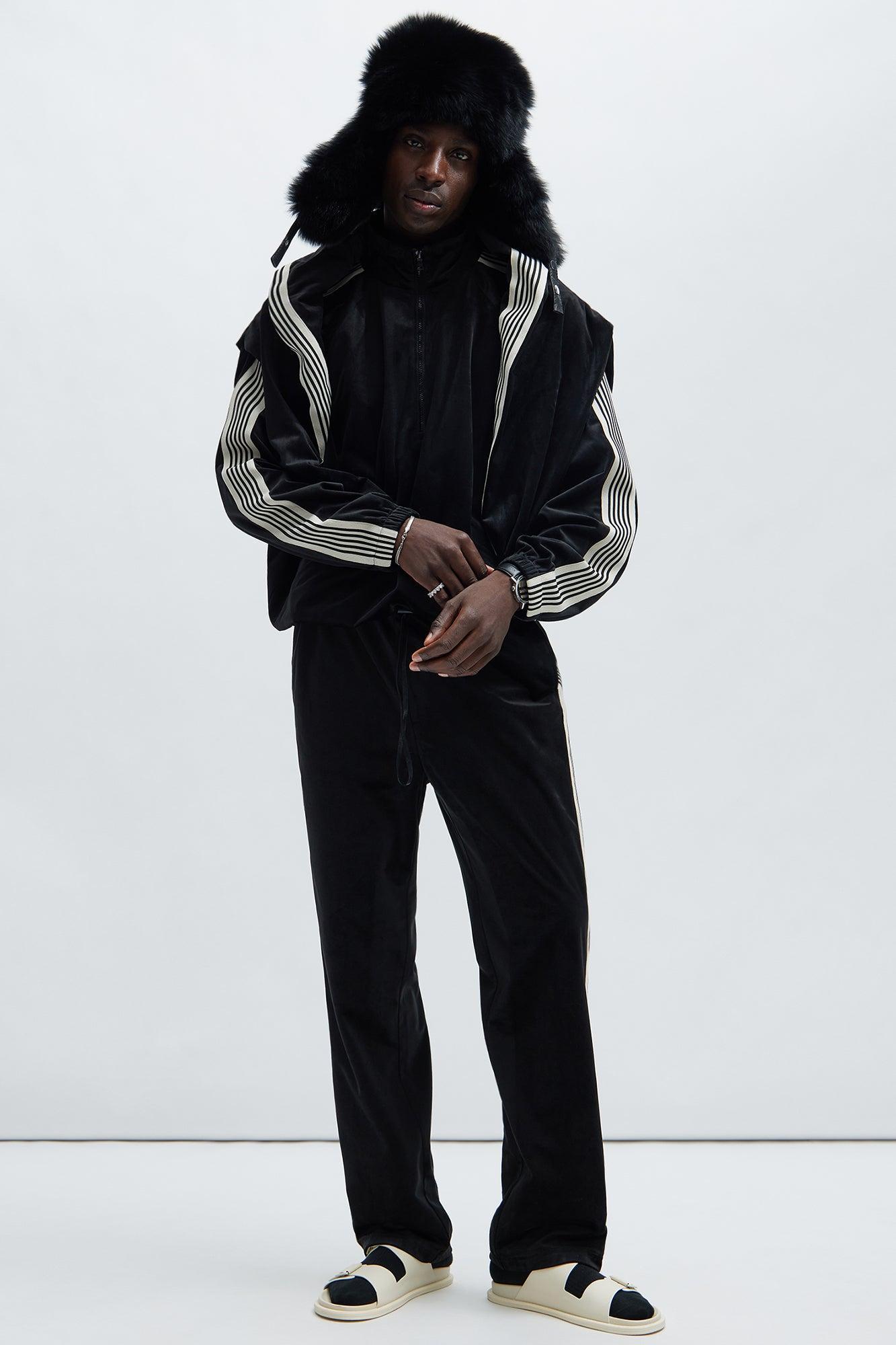 Up N' Down Velvet Track Pants - Black Product Image