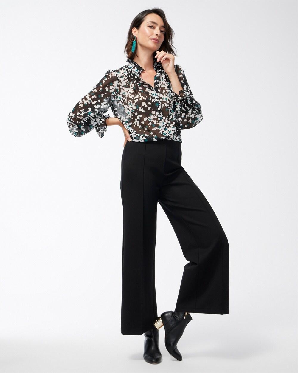 Petite Ponte Pintuck Wide Leg Ankle Pants Product Image