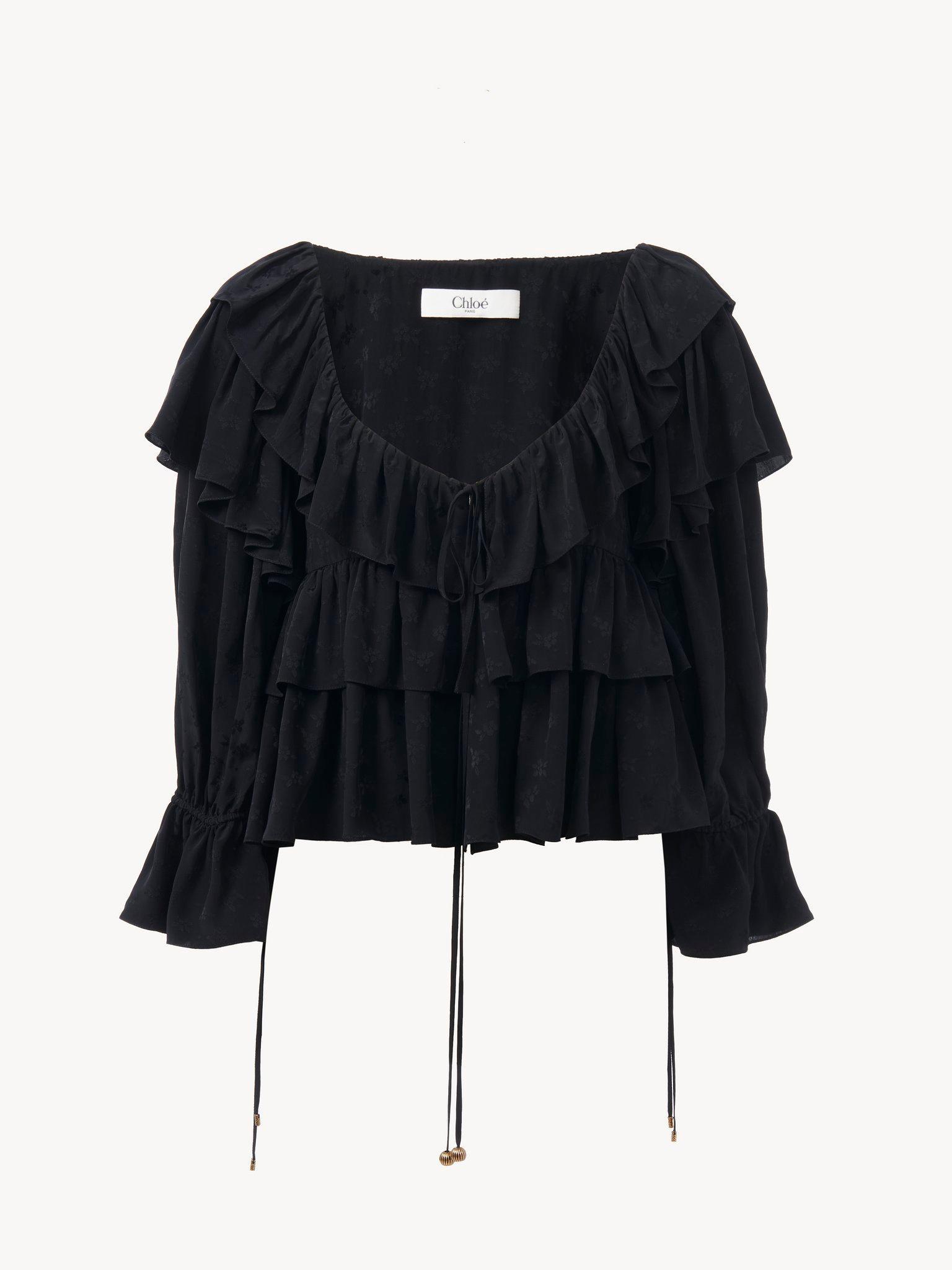 Cropped ruffle top in floral viscose Product Image