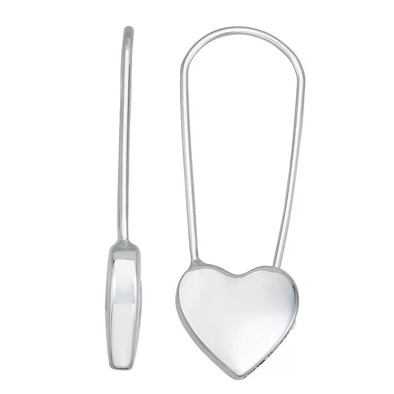 Nine West Silver Tone Heart Elongated Hoop Earrings, Womens Product Image