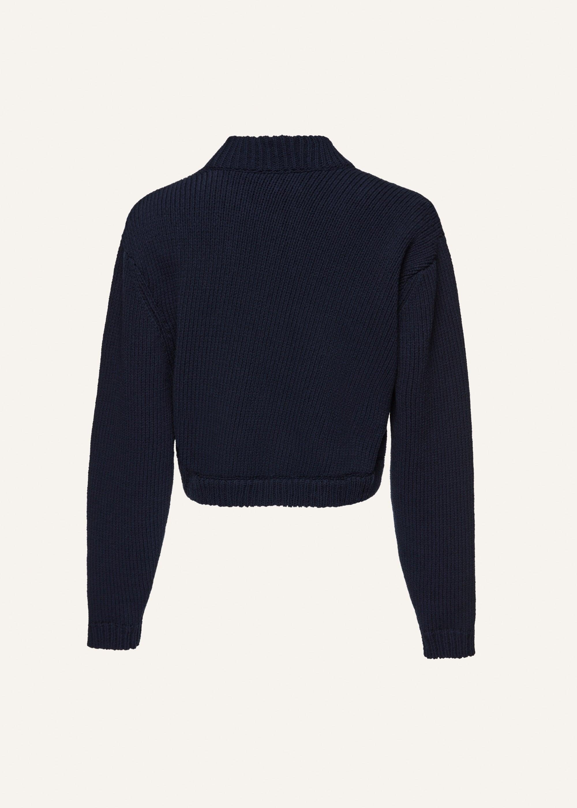 Thick knit cotton cardigan in navy Product Image