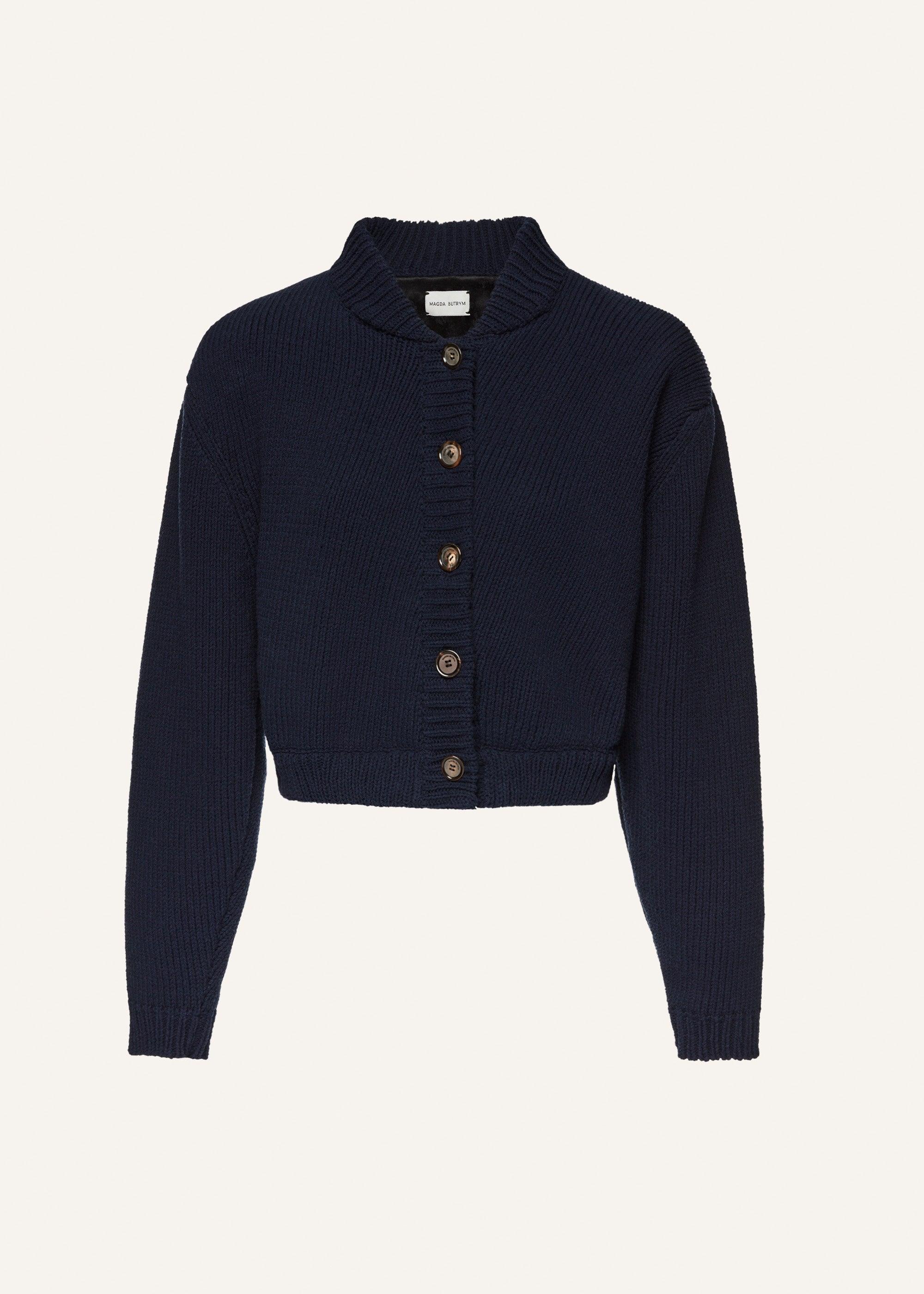 Thick knit cotton cardigan in navy Product Image