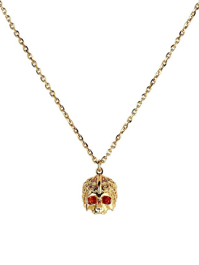 Mens 24K Gold-Plated Sterling Silver Arabesque Skull Necklace Product Image