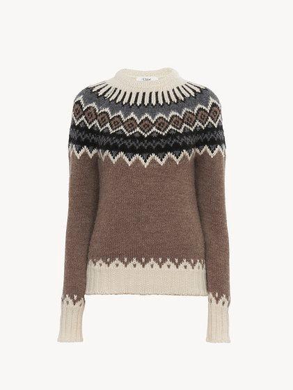 Mock-neck fitted sweater in Fair Isle wool knit Product Image