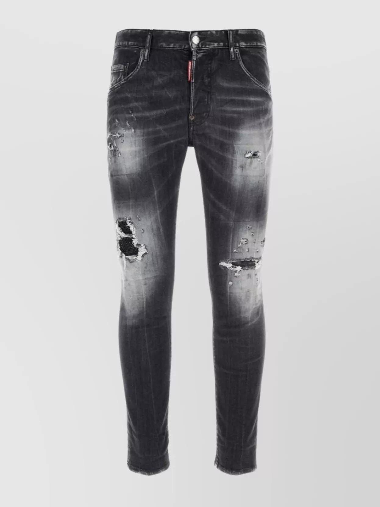 DSQUARED2 Stretch Denim Jeans Distressed Detailing In Black Product Image