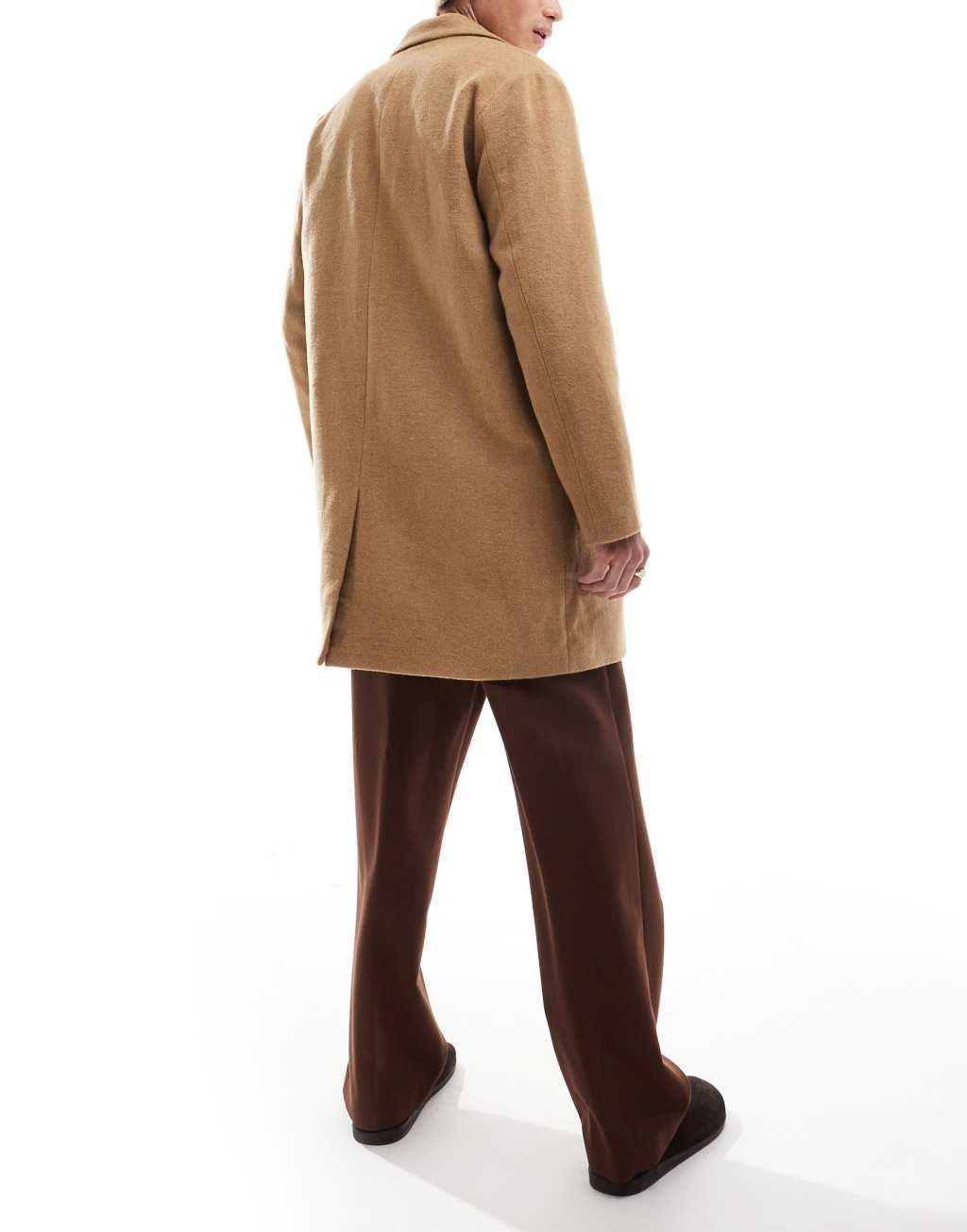 Jack & Jones wool blend overcoat in tan Product Image