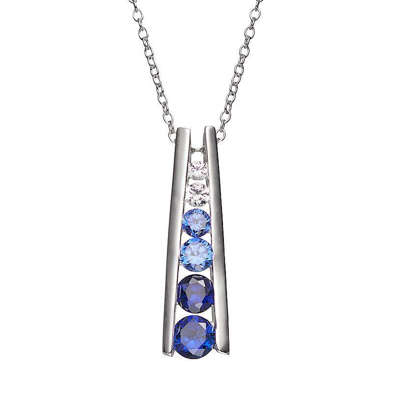 Lab-Created Blue & White Sapphire Sterling Silver Graduated Stick Pendant Necklace, Womens Product Image