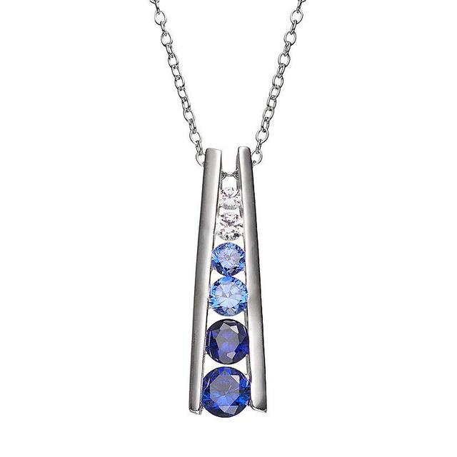 Lab-Created Blue & White Sapphire Sterling Silver Graduated Stick Pendant Necklace, Womens Product Image