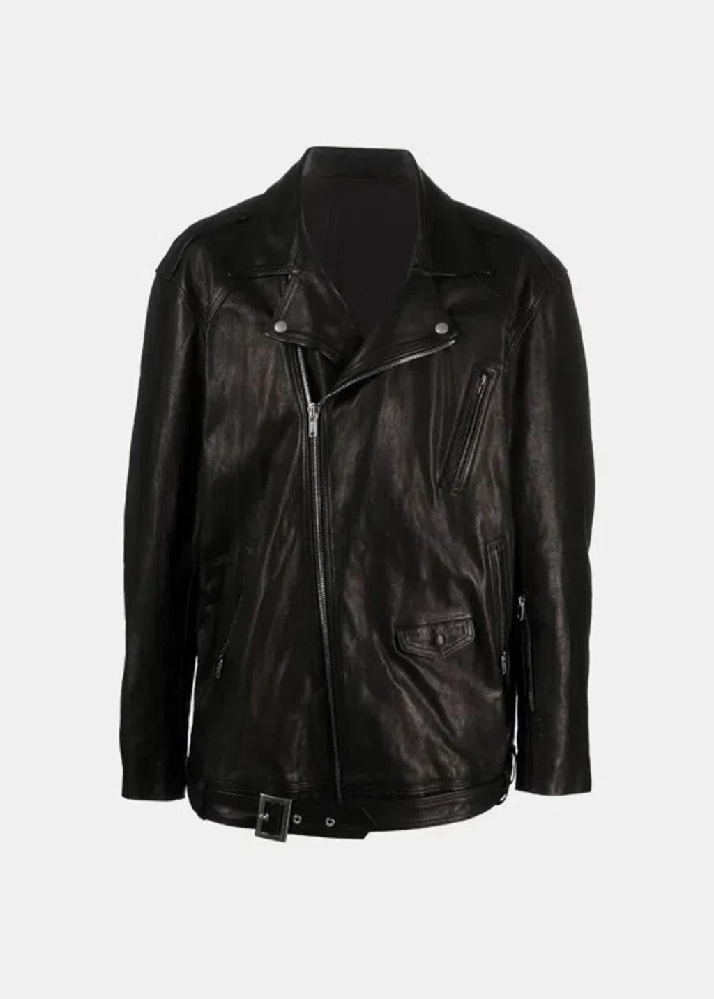 RICK OWENS Black Lukes Stooges Leather Jacket Product Image