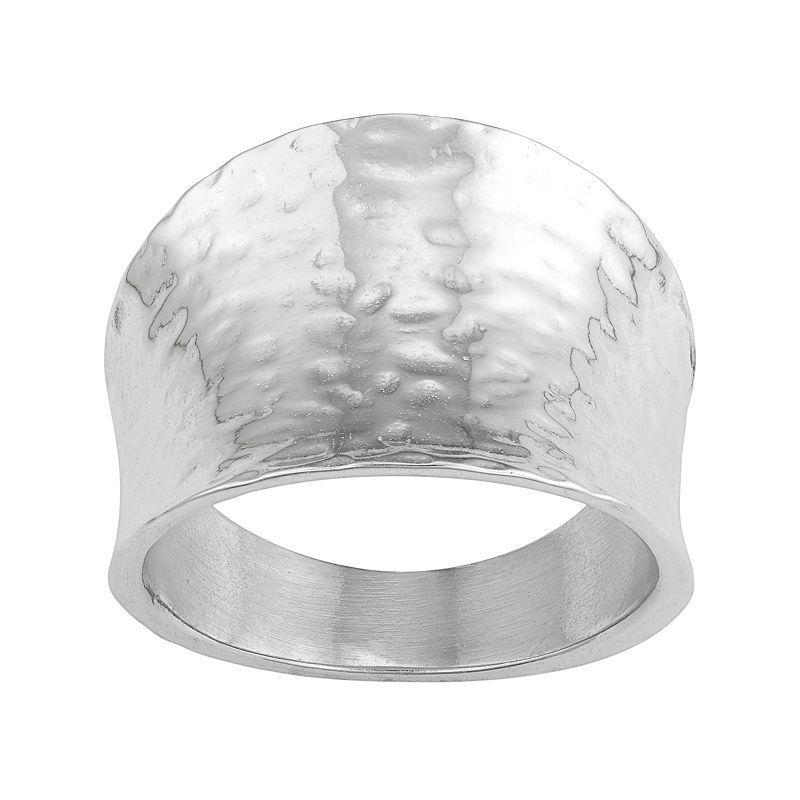 Sterling Silver Hammered Cigar Band Ring, Womens Grey Product Image