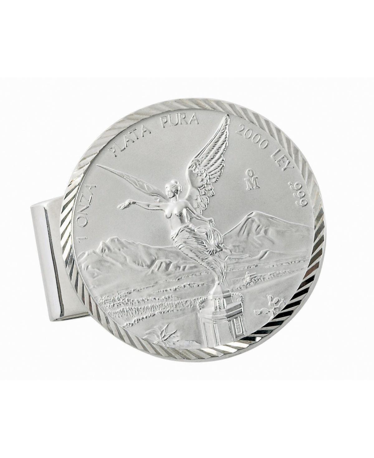 Mens American Coin Treasures Sterling Silver Diamond Cut Coin Money Clip with Mexican Libertad 1 Oz Silver Coin Product Image