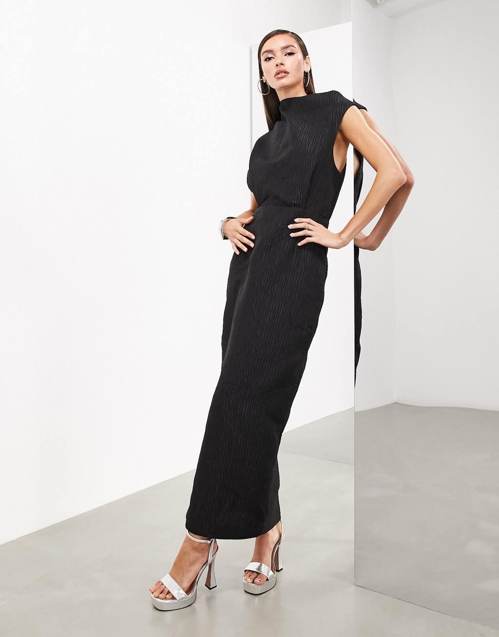 ASOS EDITION statement textured high neck sleeveless maxi dress Product Image