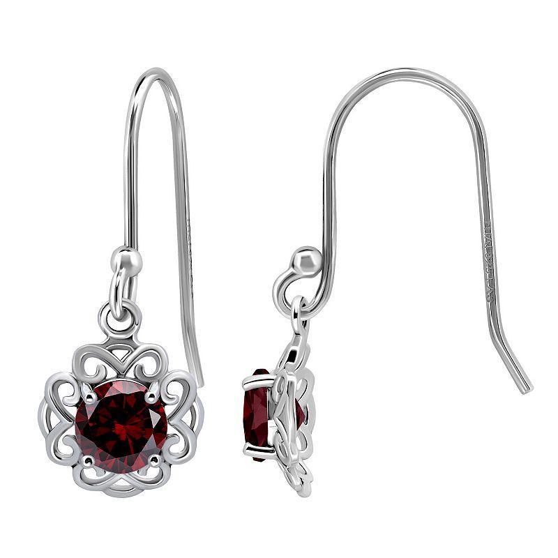 Aleure Precioso Sterling Silver Gemstone Scalloped Drop Earrings, Womens, Silver Tone Red Product Image