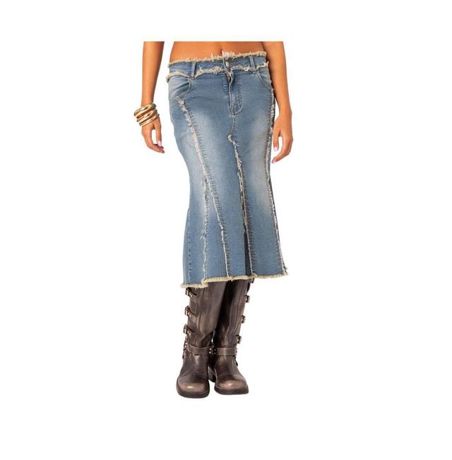 Women's Arabella Distressed Denim Midi Skirt Product Image