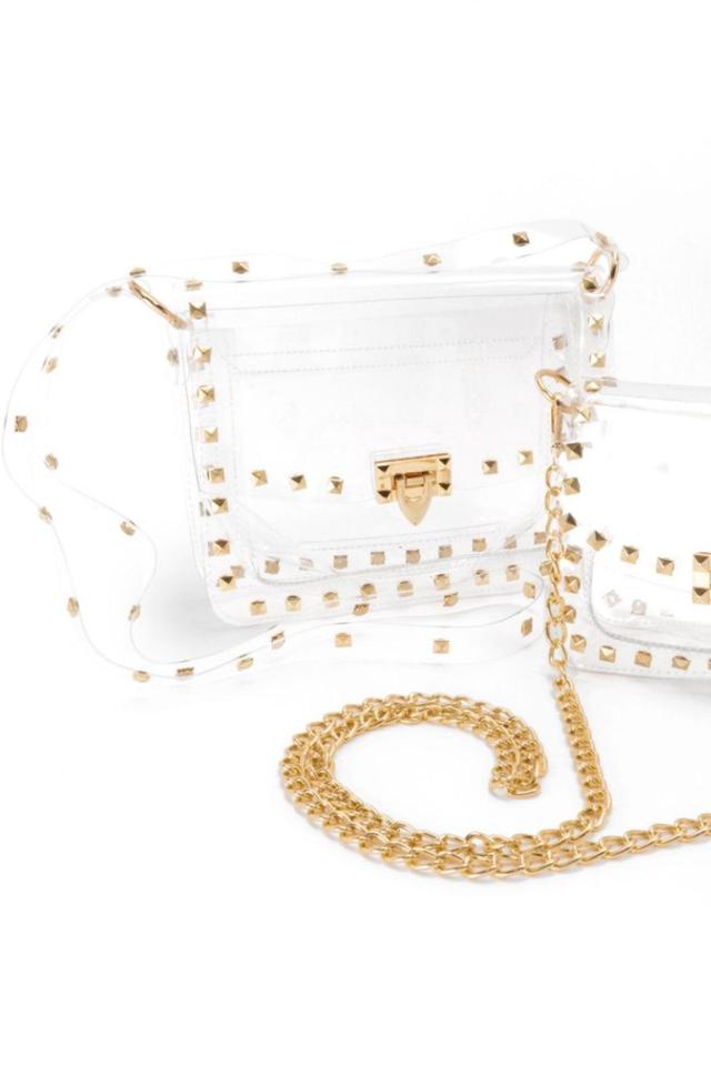 Clear Cross Body Bag With Gold Studded Accents Female Product Image