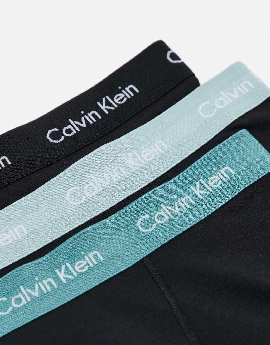 Calvin Klein Cotton Stretch 3 pack trunk with colored waistbands in black Product Image