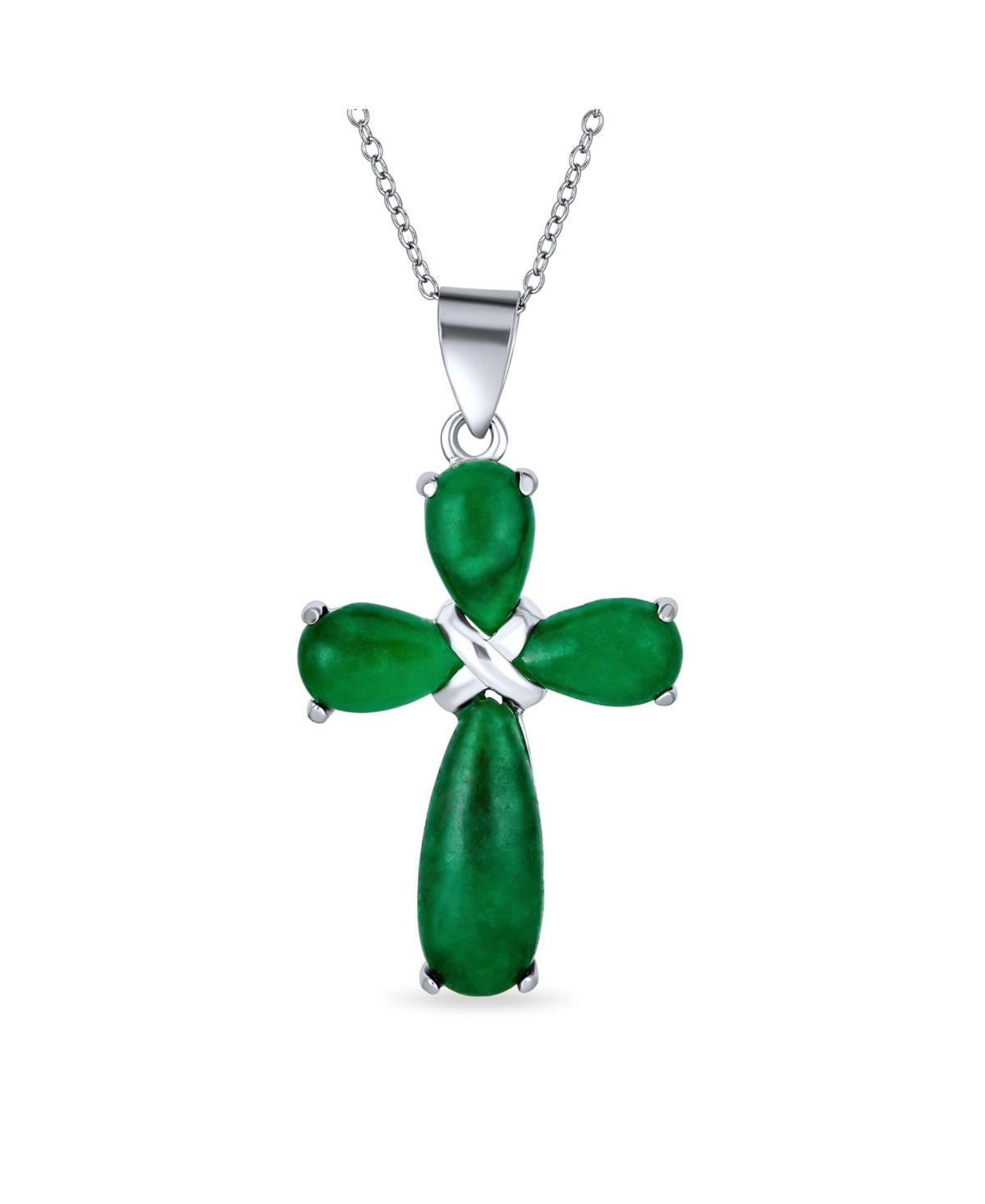 Bling Jewelry Timeless Fashion Cabochon s Green Natural Jade Cross Pendant Necklace For Women Sterling Silver With Chain Product Image