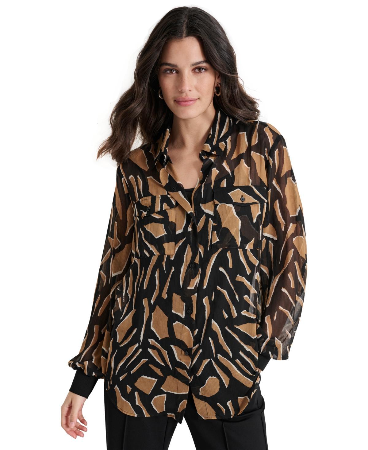 Dkny Womens Printed Button-Front Long-Sleeve Shirt Product Image