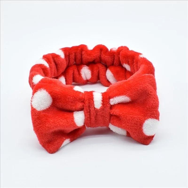 Polka Dot Coral Fleece Face Wash Headband (Various Designs) Product Image