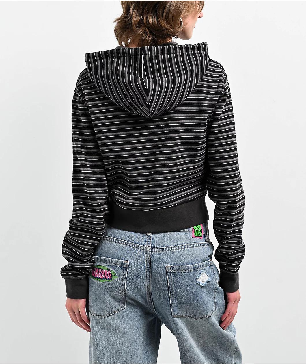 Empyre Angel Stripe Black & Grey Crop Zip Hoodie Product Image