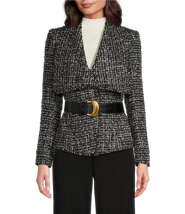 Donna Karan Tweed Wide Lapel Belted Jacket Product Image