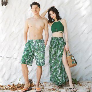 Couple Matching Leaf Print Swim Shorts / Leaf Print Bikini / Cover-Up Skirt / Set Product Image