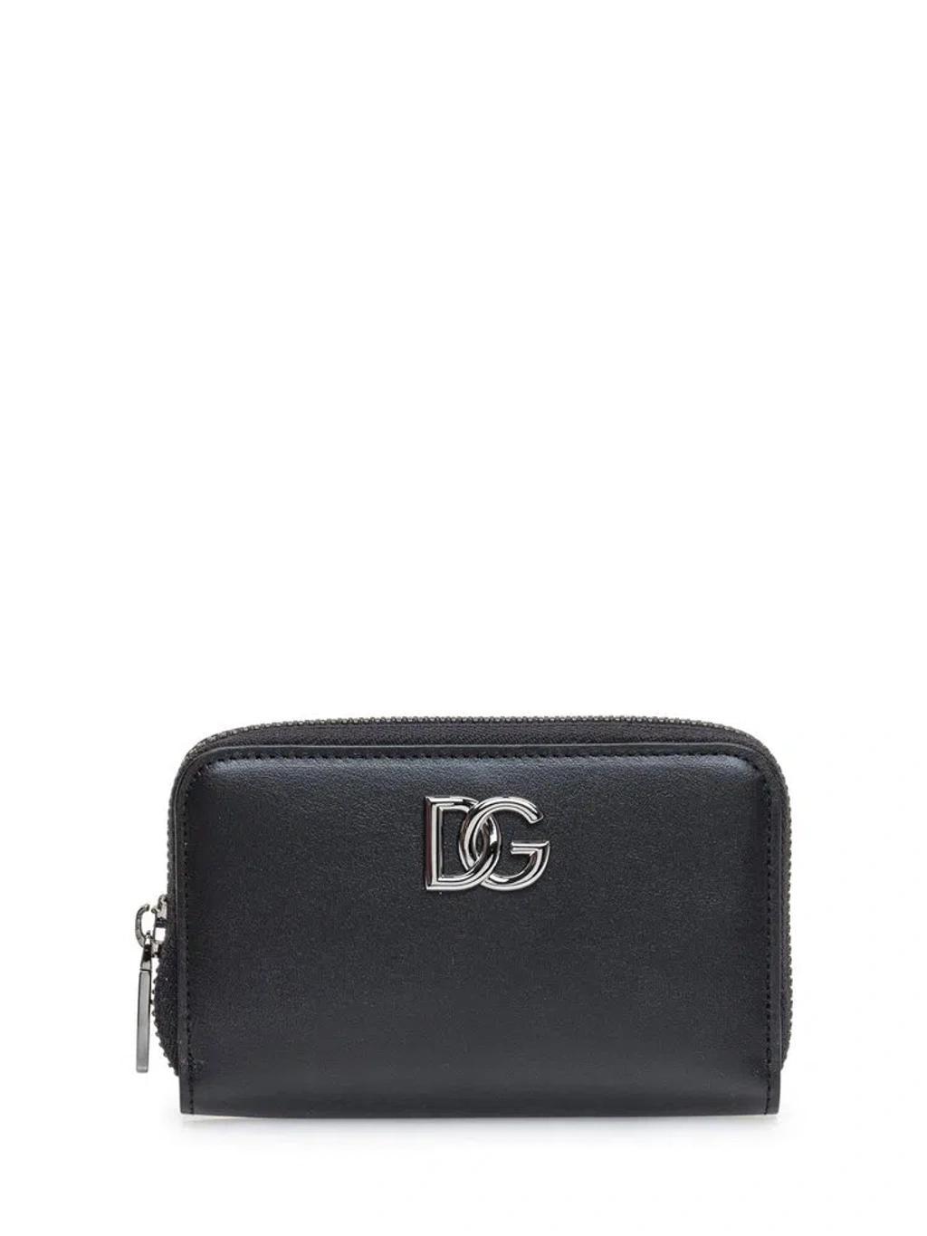 Logo Plaque Zipped Compact Wallet In Black Product Image